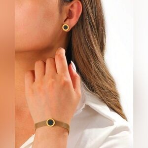 New Vintage Jewelry Set, Include Numeric Disc Charm Bracelet and Stud Earrings